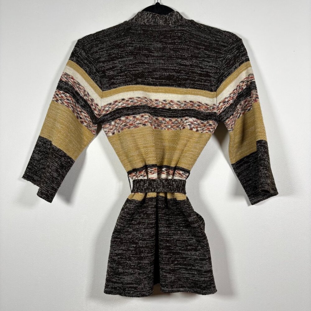 Vintage 70s Striped Cardigan Sweater Belted Cream Brown Boho western Size Xs - Picture 6 of 7